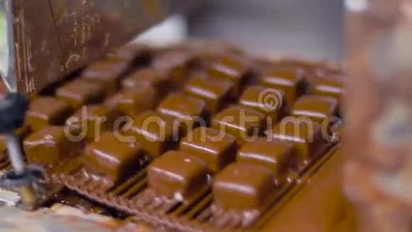 糖果由巧克力涂布机加工视频的预览图