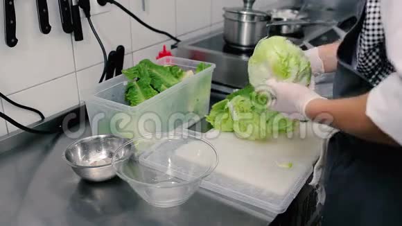 厨师清洗一头卷心菜视频的预览图