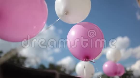 白色和粉红色的气球飞行视频的预览图