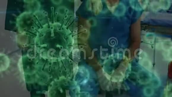 以医护人员为背景的冠状病毒covid19传播动画视频的预览图