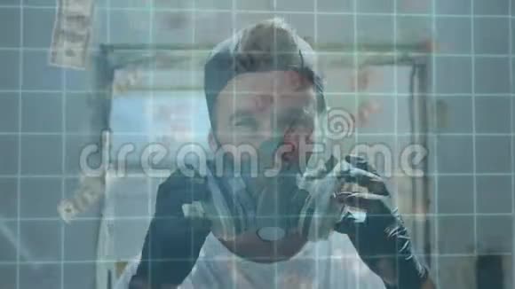 男子戴防护手套面罩冠状病毒c视频的预览图