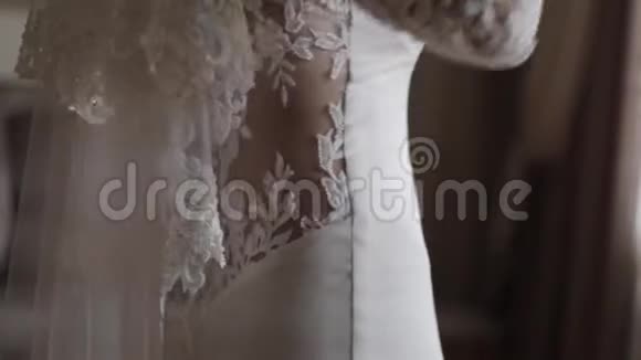 漂亮的婚纱在迷人的新娘身上珠宝元素视频的预览图