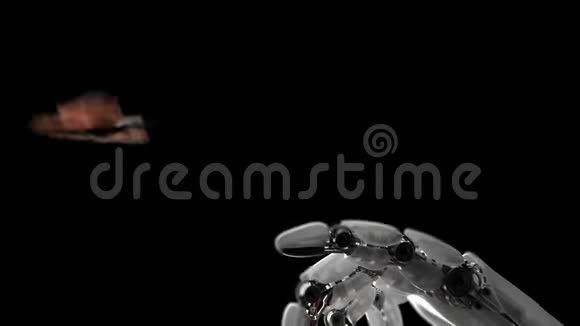 机器人手和蝴蝶在黑色背景上美丽的三维动画4K视频的预览图