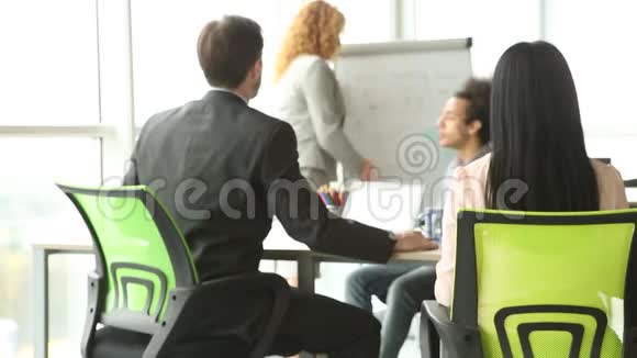 商务会议上的困难女人拿着带有HELP字样的海报视频的预览图