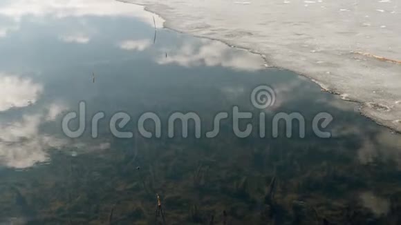 春天水和冰天空反射在水中视频的预览图