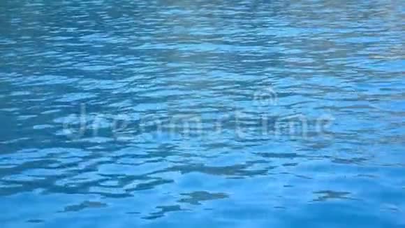 游泳池或海水中蓝色清澈的水美丽的水纹理背景关闭慢动作视频的预览图