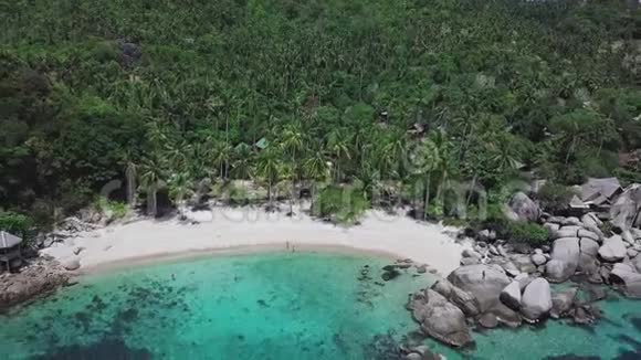 热带岛屿陶岛与绿松石水湾和泰国海岸的居民区高空俯视图视频的预览图