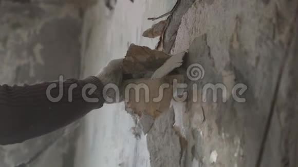 男人从旧墙上撕下碎片视频的预览图