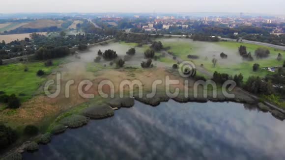 空中无人机镜头绿色森林之间的河流视频的预览图