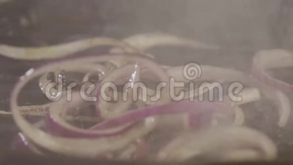 红烧烤炉上的红沙拉洋葱视频的预览图