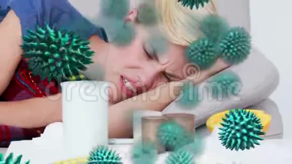 蓝冠病毒与患病女性背景动画视频的预览图