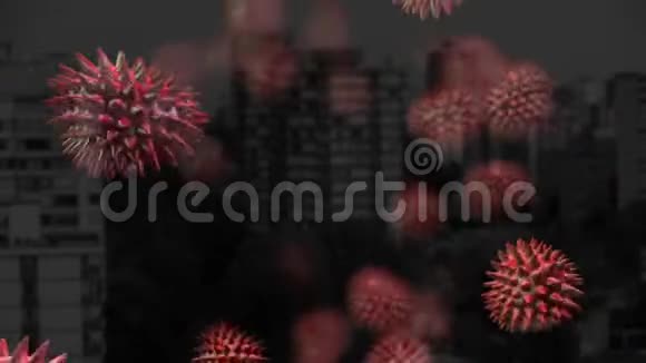 以城市为背景的红色电晕病毒动画视频的预览图