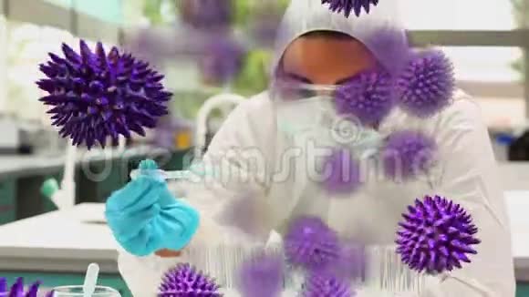 以科学家为背景的紫冠病毒动画视频的预览图