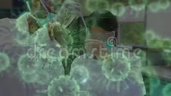 以科学家为背景的绿冠病毒动画视频的预览图