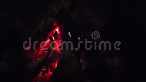 关闭篝火火焰露营火超级慢动作烧柴火视频的预览图