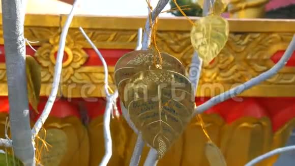 有金色叶子的人造树上面写着对佛陀的祝福和梦想视频的预览图