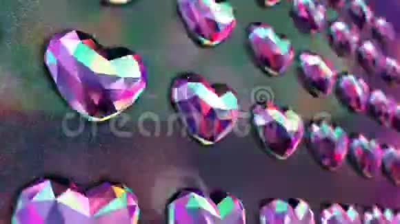 闪烁的彩色心形钻石墙视频的预览图