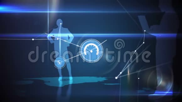 站在蓝色数字背景上的人的活动和轮廓视频的预览图