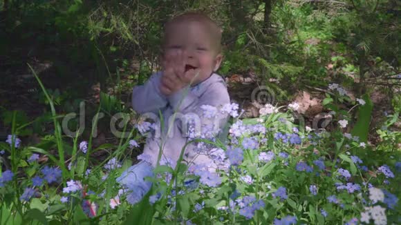 宝贝正坐在花丛中挥手再见视频的预览图