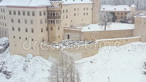 冬季波兰克拉科夫附近的历史性文艺复兴城堡PieskowaSkala视频的预览图
