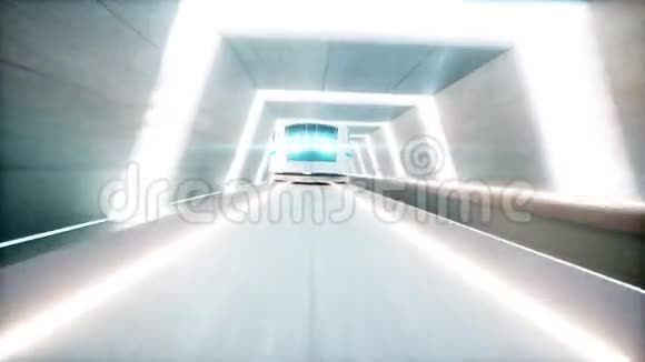 未来派现代列车单轨快速驾驶在SCIFI隧道科里多未来的概念现实的4k动画视频的预览图