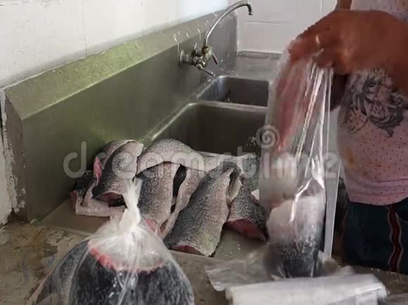 加勒比海的一个户外厨房里放着海鲑鱼视频的预览图