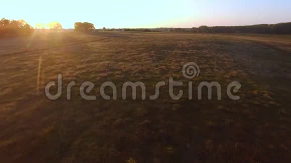 空中飞越田野之间的道路秋色视频的预览图