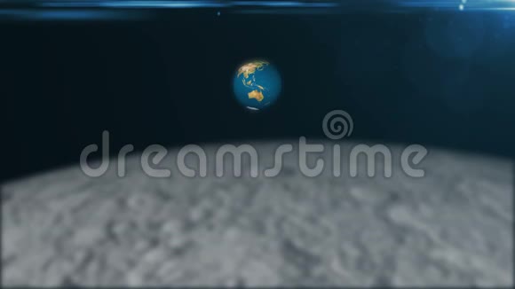 摘要三维渲染背景与地球和耀斑的旋转从月亮上看视频的预览图