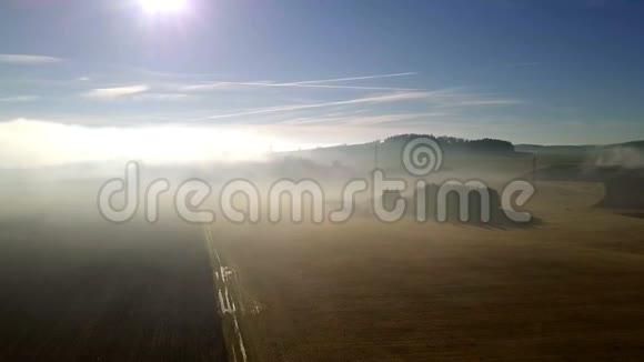 空中雾蒙蒙的晨景阳光雾中的树视频的预览图