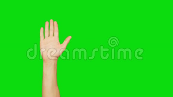 被隔离在绿色屏幕上的白种人的右手阿尔法通道按键绿色屏幕视频的预览图