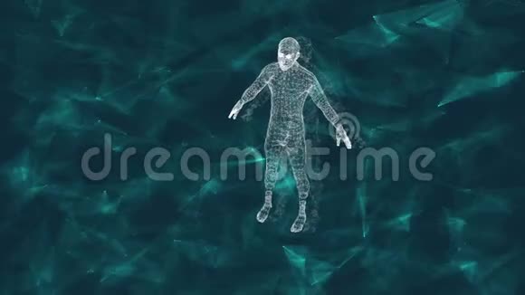 抽象的人类形态3控制粒子数字背景下男性半机器人的D动画视频的预览图