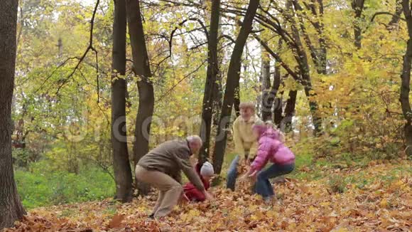 祖父母和有树叶的孩子视频的预览图
