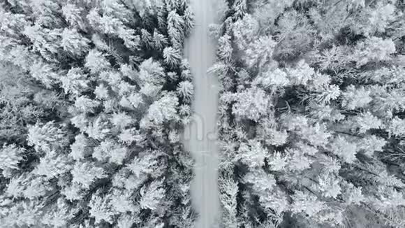 冬令雪山森林空中拍摄惊人的自然景观冻林和暗山河视频的预览图