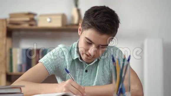 男孩写作并做功课视频的预览图