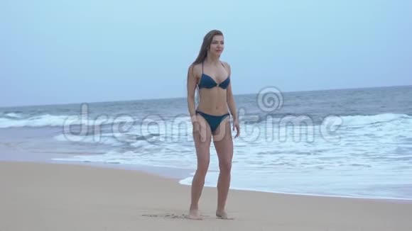 一个穿比基尼火车海滩印度洋的漂亮女孩视频的预览图