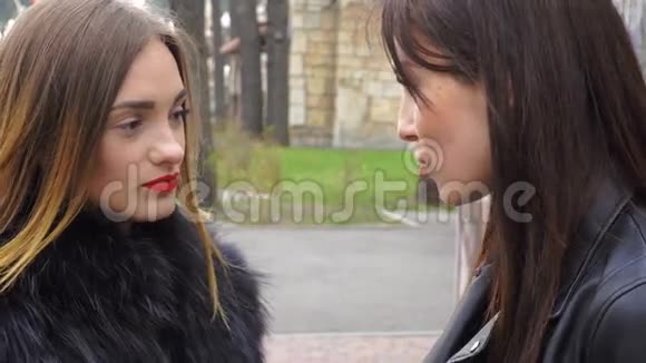 两个漂亮女孩在公园里聊天视频的预览图