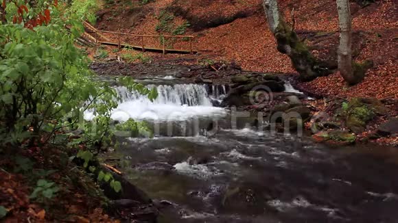 公园里的小瀑布多山公园里有瀑布的河流视频的预览图