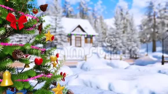 冬季室外圣诞树关闭4K视频的预览图
