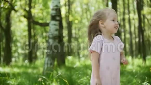 可爱的小女孩正在公园里散步慢动作视频的预览图