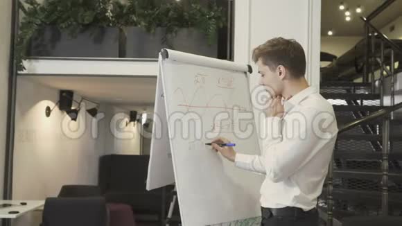 穿西装的年轻人在挂图上写字视频的预览图