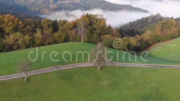 斯洛文尼亚山顶上一座美丽教堂的秋景视频的预览图