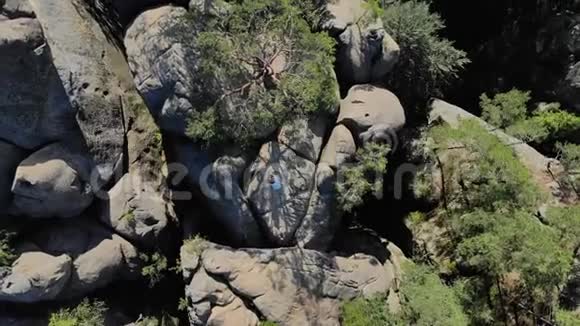 空中飞行在茂密的山林中岩石得到了极大的缓解视频的预览图