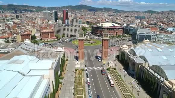 西班牙巴塞罗那Espanya广场鸟瞰图视频的预览图