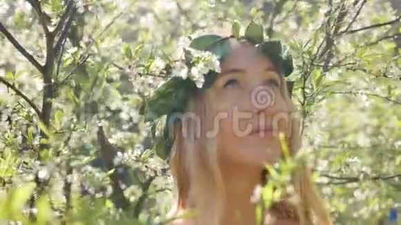 梅花树上的年轻美女肖像视频的预览图
