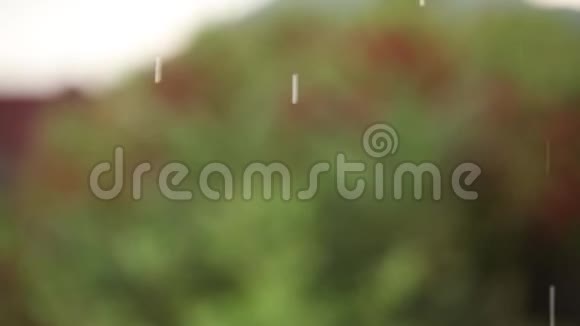 倾盆大雨时雨滴从屋顶的背光下落慢速视频视频的预览图
