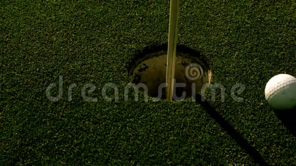 高尔夫球滚进洞放绿色球视频的预览图