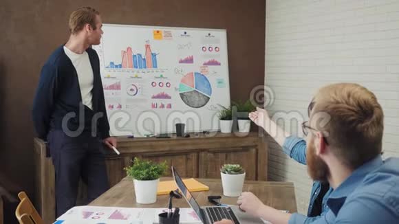 商务人士在现代办公场所使用白板开会视频的预览图