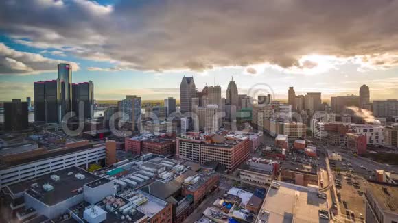 底特律密歇根州美国市中心天际线从上面视频的预览图