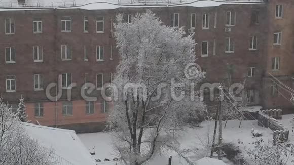 冬天的城市景观伴随着大雪视频的预览图