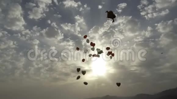 婚礼当天许多气球在户外飞向天空视频的预览图